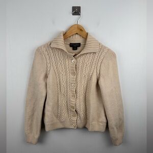 Brooks Brother Women Knit Cream Cardigan Sweater Size Large